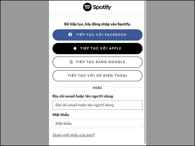 đăng nhập tài khoản spotify